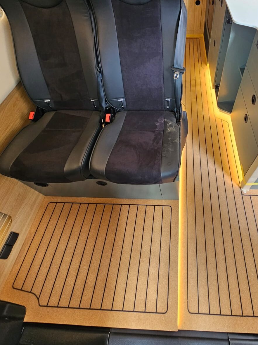 Campervan cork flooring installation